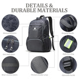 CLANTRILOBITE Lightweight Packable Travel Backpack, 30L Grey Daypack Hiking Backpack for Women Men, Waterproof and Foldable, Travel Backpack Carry on Flight Approved
