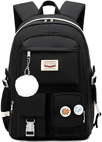 Classic Diamond School Backpack for Girls Laptop Backpack Cute Bookbag Kawaii College Backpack School Backpacks for Teens Girls Student (Black)