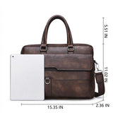 Classic Leather Handbag Briefcase for Men, Business Shoulder Messenger Bag Laptop Bag Attache Case, Fits 15.7 Inch Laptop (Brown)