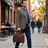 Classic Leather Handbag Briefcase for Men, Business Shoulder Messenger Bag Laptop Bag Attache Case, Fits 15.7 Inch Laptop (Brown)