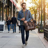 Classic Leather Handbag Briefcase for Men, Business Shoulder Messenger Bag Laptop Bag Attache Case, Fits 15.7 Inch Laptop (Brown)