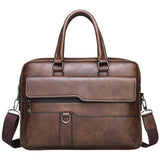 Classic Leather Handbag Briefcase for Men, Business Shoulder Messenger Bag Laptop Bag Attache Case, Fits 15.7 Inch Laptop (Brown)