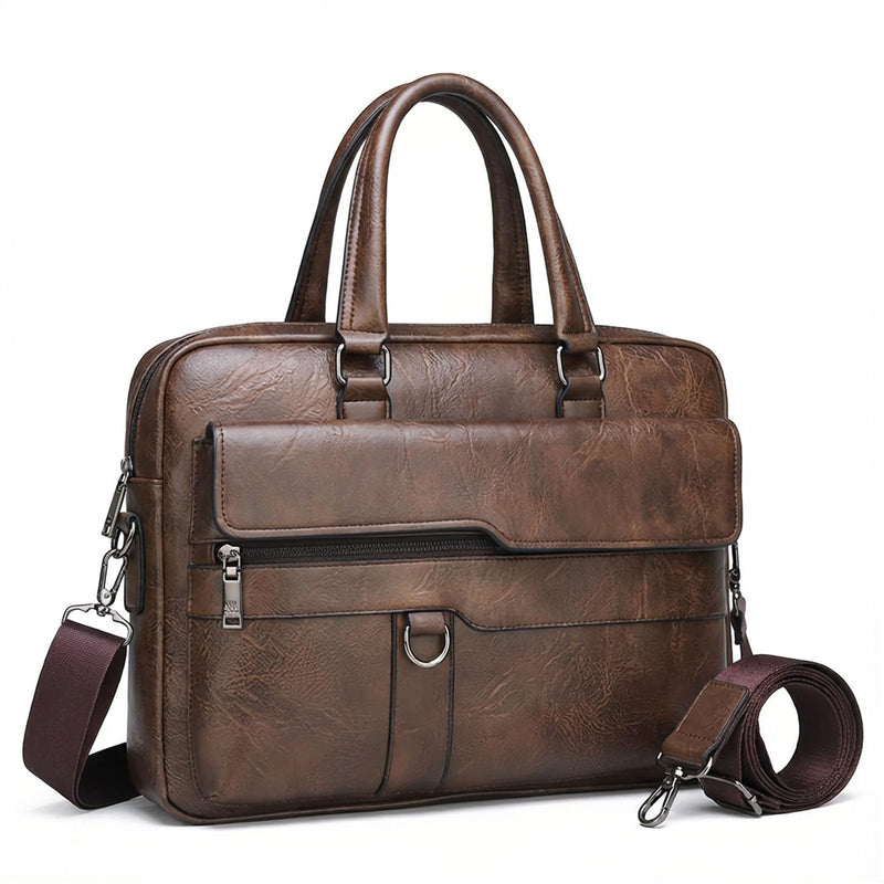 Classic Leather Handbag Briefcase for Men, Business Shoulder Messenger Bag Laptop Bag Attache Case, Fits 15.7 Inch Laptop (Brown)
