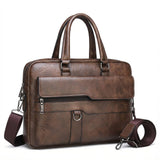 Classic Leather Handbag Briefcase for Men, Business Shoulder Messenger Bag Laptop Bag Attache Case, Fits 15.7 Inch Laptop (Brown)