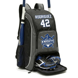 Claycosports Customized Adult Baseball Backpack, Softball Bag, Mens Womens Unisex Bat Bag, Black and Gray