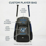 Claycosports Customized Adult Baseball Backpack, Softball Bag, Mens Womens Unisex Bat Bag, Black and Gray