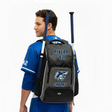 Claycosports Customized Adult Baseball Backpack, Softball Bag, Mens Womens Unisex Bat Bag, Black and Gray