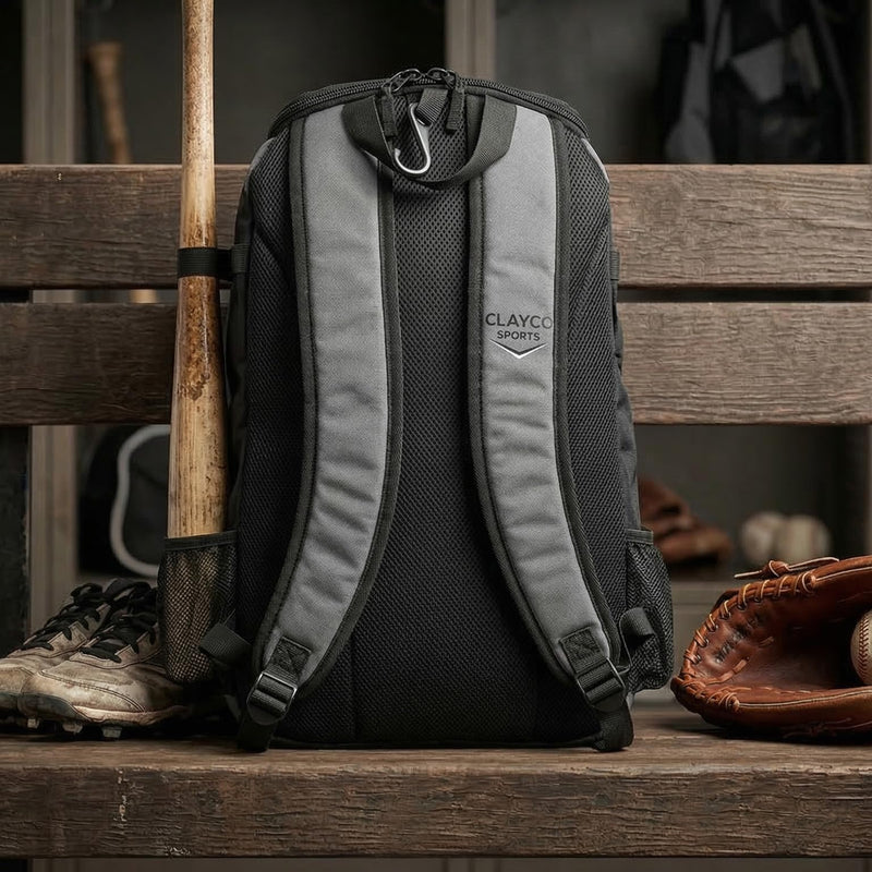 Claycosports Customized Adult Baseball Backpack, Softball Bag, Mens Womens Unisex Bat Bag, Black and Gray