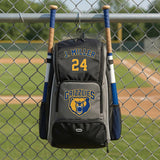 Claycosports Customized Adult Baseball Backpack, Softball Bag, Mens Womens Unisex Bat Bag, Black and Gray