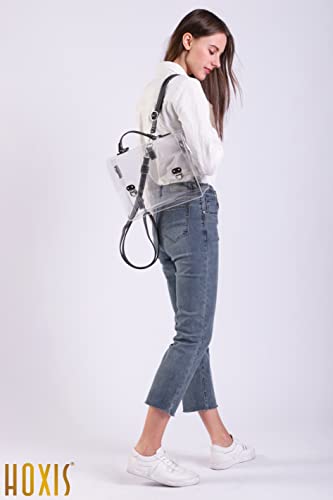 Clear PVC Backpack for Stadium Approved Multifunction Transparent Shoulder Handbag Unisex Messenger Satchel Cross Body Bag (Black)