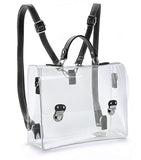 Clear PVC Backpack for Stadium Approved Multifunction Transparent Shoulder Handbag Unisex Messenger Satchel Cross Body Bag (Black)