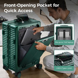 cllson Carry on Luggage Aluminium Frame with Cup Holder,Top opening Suitcases and USB Charging Port,Lightweight with Front Pocket Rolling Suitcases with Spinner Wheels (Dark Green, 20Inch)