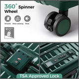 cllson Carry on Luggage Aluminium Frame with Cup Holder,Top opening Suitcases and USB Charging Port,Lightweight with Front Pocket Rolling Suitcases with Spinner Wheels (Dark Green, 20Inch)