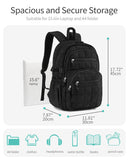 CLOKARS Quilted Laptop Backpack for Women, College Bookbag with Tumbler Holder Pocket for Nurse Teacher Work Travel, Puffer School Backpack for Teen Girls Big Student, Black