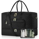 CLOKARS Travel Duffle Bag, Wide Open Large Weekender Bag for Women with Shoe Compartment, Carry on Overnight Bags with Toiletry Bag, Hospital Bag for Women Labor Delivery with Wet Pocket (Black)