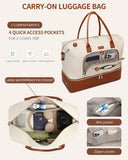 CLOKARS Weekender Bags for Women, Travel Tote Duffle Bag Carry On Overnight Bag with Cosmetics Bag and Crossbody Purse for Gym Hospital, Gifts for Women, Beige Brown