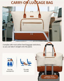 CLOKARS Weekender Bags for Women, Travel Tote Duffle Bag Carry On Overnight Bag with Cosmetics Bag and Crossbody Purse for Gym Hospital, Gifts for Women, Beige Brown