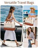 CLOKARS Weekender Bags for Women, Travel Tote Duffle Bag Carry On Overnight Bag with Cosmetics Bag and Crossbody Purse for Gym Hospital, Gifts for Women, Beige Brown