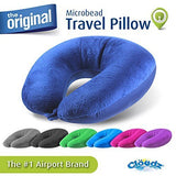 Cloudz Dual Comfort Microbead Airplane Travel Neck Pillow. Super Soft Cozy Plush Fabric on One Side, Cool Relaxing Spandex on The Other! Customize Your Comfort and Support at Home or On The Go! - Blue