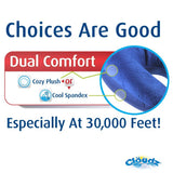 Cloudz Dual Comfort Microbead Airplane Travel Neck Pillow. Super Soft Cozy Plush Fabric on One Side, Cool Relaxing Spandex on The Other! Customize Your Comfort and Support at Home or On The Go! - Blue