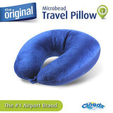Cloudz Dual Comfort Microbead Airplane Travel Neck Pillow. Super Soft Cozy Plush Fabric on One Side, Cool Relaxing Spandex on The Other! Customize Your Comfort and Support at Home or On The Go! - Blue