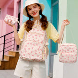 Cohawk Bow Backpack for Women Coquette Aesthetic Nylon Rucksack Cute Kawaii Backpack 3Pcs Set With Bow Pattern
