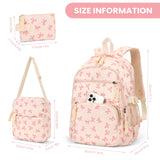 Cohawk Bow Backpack for Women Coquette Aesthetic Nylon Rucksack Cute Kawaii Backpack 3Pcs Set With Bow Pattern