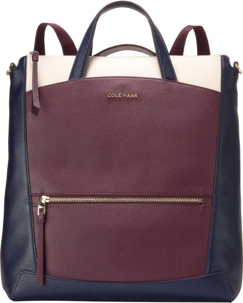 Cole Haan Women's Grand Ambition Leather Backpack, Black Garnet/Midnight Moon/Ivory