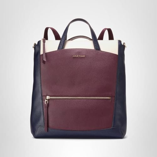 Cole Haan Women's Grand Ambition Leather Backpack, Black Garnet/Midnight Moon/Ivory