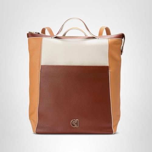 Cole Haan Women's Grand Series Grand Ambition Convertible Luxe Backpack, Dark Cuoio/Ivory/Biscuit/Mahogany