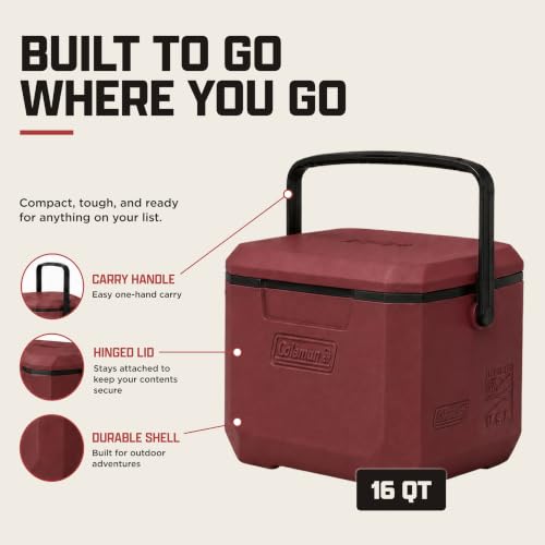 Coleman Chiller 16qt Portable Cooler with Ice Retention and 2-Way Heavy Duty Handles, Leak Resistant, Great for Camping, Concerts, Sports, and More, Cranberry