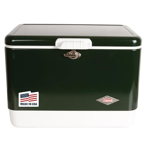 Coleman Vintage 54qt Steel Belted Cooler, Keeps Ice Up to 4 Days, 85-Can Capacity Hard Cooler with Drain & Have-A-Seat Lid | Backpacks4Less