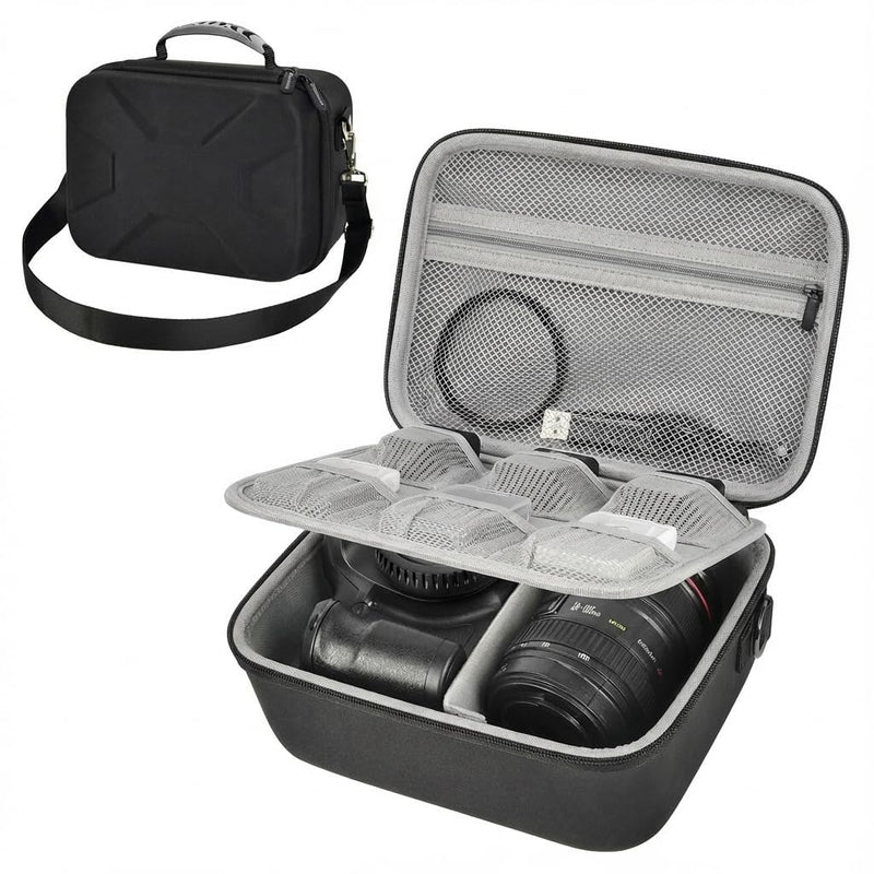Comecase Hard Camera Case for Canon EOS Rebel T7 R50 R100 R10 R5 R6 R8 Mark II, DSLR Mirrorless Camera Bag with 6 Slots &Adjustable Divider for Lens and Accessories, Travel Storage, Jet Black