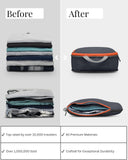 Compression Packing Cubes 3 Piece Set for Carryon Suitcases - Lightweight, Durable Clothes Organizer (Grey and Orange)