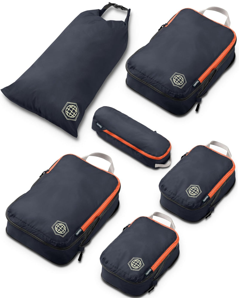 Compression Packing Cubes 3 Piece Set for Carryon Suitcases - Lightweight, Durable Clothes Organizer (Grey and Orange)