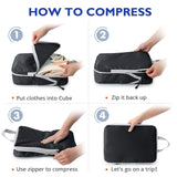 Compression Packing Cubes, 8 Set Packing Cubes for Travel Compression, Lightweight Compressible Package Organizer for Carry On and Suitcases, Black and Grey