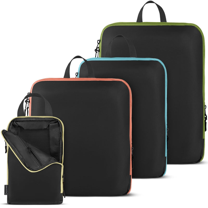 Compression Packing Cubes Set - 4 Carry - On Suitcase Organizer Bags with Compression & Inside Pockets