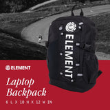Concept One Element Backpack, Vertical Logo Skate Pack, Multi - Compartment Storage, Reflective Bungee Cord, Black