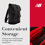 Concept One New Balance Flap Duffel Backpack, Legacy Icon Commuter Travel Bag for Men and Women, Black, 19 Inch