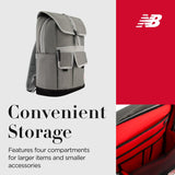 Concept One New Balance Flap Duffel Backpack, Legacy Icon Commuter Travel Bag for Men and Women, Grey, 19 Inch