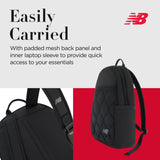 Concept One New Balance Laptop Backpack, Quilted Commuter Travel Bag for Men and Women, Black, 19 Inch