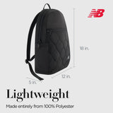 Concept One New Balance Laptop Backpack, Quilted Commuter Travel Bag for Men and Women, Black, 19 Inch