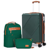 CONCEPTEN Luggage Sets 3 Piece, 20 Inch Carry On Suitcases With Spinner Wheels, Lightweight Travel Luggage With TSA Lock, ABS Hardshell Suitcase (DarkGreen)