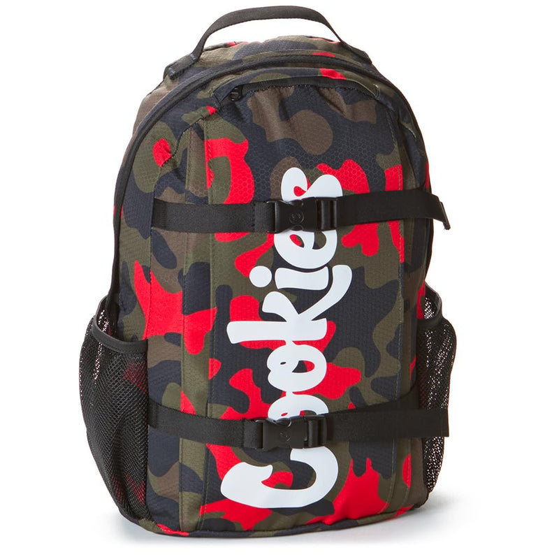 COOKIES Non - Standard Ripstop Nylon Backpack – Durable Tear - Resistant Bag with Heavy - Duty Zippers, Mesh Side Pockets, Adjustable Straps & Laptop Storage – Stylish Streetwear Travel Backpack – Red Camo