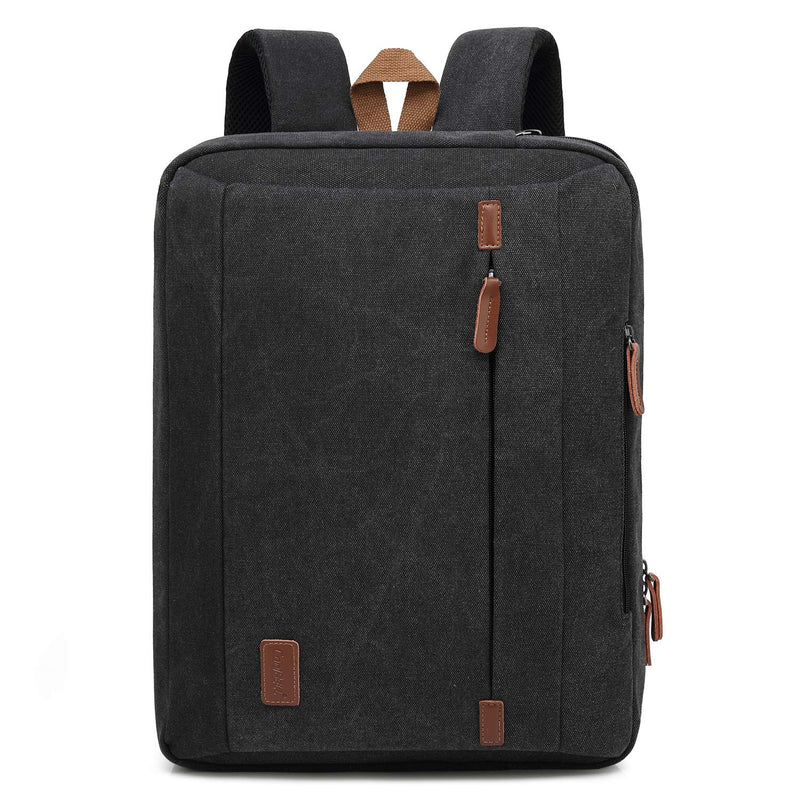 CoolBELL 17.3 Inches Convertible Laptop Messenger Bag Shoulder Bag Canvas Backpack Oxford Cloth Multi - Functional Briefcase For Men Women (Canvas Black)