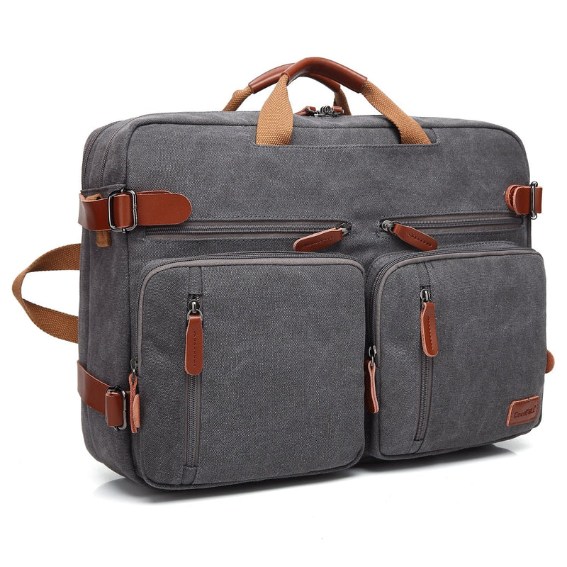 CoolBELL Convertible Backpack Messenger Shoulder Bag Laptop Case Business Briefcase Multi - Functional Travel Handbag Fits 17.3 Inch Laptop for Men/Women (Canvas Dark Grey)