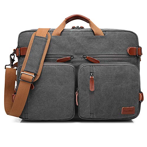 CoolBELL Convertible Backpack Messenger Shoulder bag Laptop Case Handbag Business Briefcase Multi-functional Travel Rucksack Fits 15.6 Inch Laptop For Men/Women (Cancas Dark Grey)