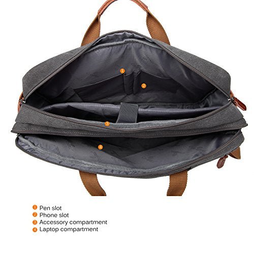 CoolBELL Convertible Backpack Messenger Shoulder bag Laptop Case Handbag Business Briefcase Multi-functional Travel Rucksack Fits 15.6 Inch Laptop For Men/Women (Cancas Dark Grey)