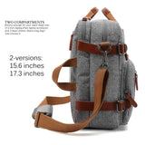 CoolBELL Convertible Backpack Messenger Shoulder bag Laptop Case Handbag Business Briefcase Multi - functional Travel Rucksack Fits 15.6 Inch Laptop For Men/Women (Grey)
