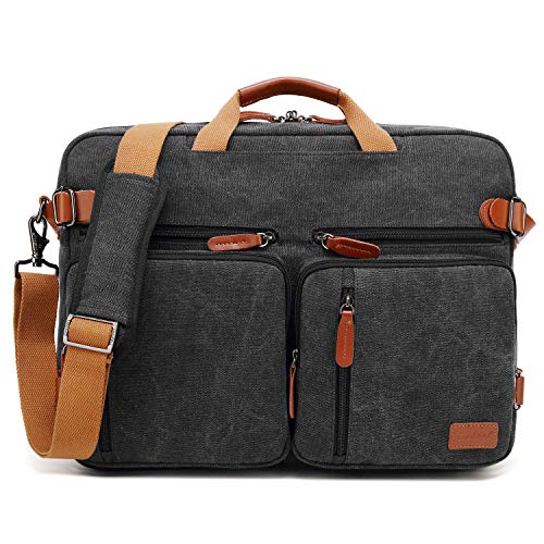CoolBELL Convertible Backpack Messenger Shoulder bag Laptop Case Handbag Business Briefcase Multi-functional Travel Rucksack Fits 17.3 Inch Laptop For Men/Women (Canvas Black)